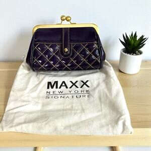 Maxx New York Clutch Purple Patten Leather Quilted Womens Bag 7.5”